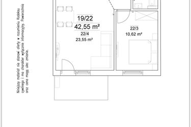 Rzut - Mieszkanie na sprzedaż 2 pokoje o powierzchni 42,55 m² - numer 19/22 w Osiedle Versus etap II