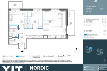Rzut - Mieszkanie na sprzedaż 3 pokoje o powierzchni 67,5 m² - numer 34 w Nordic Górka Narodowa