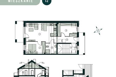 Rzut - Mieszkanie na sprzedaż 3 pokoje o powierzchni 66,43 m² - numer T2 w Aleja Wiśniowa Pogórze