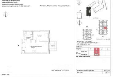 Rzut - Mieszkanie na sprzedaż 1 pokój o powierzchni 33 m² - numer 8 w RZ21