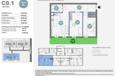 Rzut - Mieszkanie na sprzedaż 3 pokoje o powierzchni 71,38 m² - numer C0.1 w Nowy Radzionków