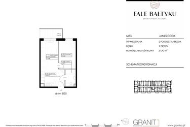 Rzut - Mieszkanie na sprzedaż 2 pokoje o powierzchni 37,9 m² - numer FBJC-M33 w Fale Bałtyku Cook
