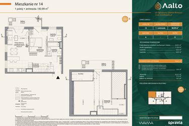 Rzut - Mieszkanie na sprzedaż 1 pokój o powierzchni 80,99 m² - numer A.14 w Aalto