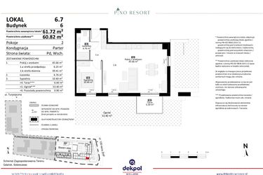 Rzut - Mieszkanie na sprzedaż 2 pokoje o powierzchni 60,82 m² - numer 6.07 w Pino Resort