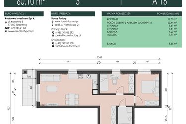 Rzut - Mieszkanie na sprzedaż 3 pokoje o powierzchni 60,1 m² - numer 16 w Osiedle City Park