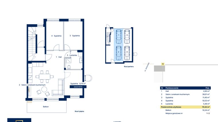 Rzut - Mieszkanie na sprzedaż 3 pokoje o powierzchni 70,32 m² - numer 11 w Nova Jeziorowa 2