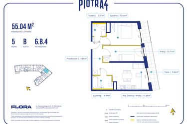 Rzut - Mieszkanie na sprzedaż 3 pokoje o powierzchni 55,04 m² - numer 6.B.4 w Piotra 4
