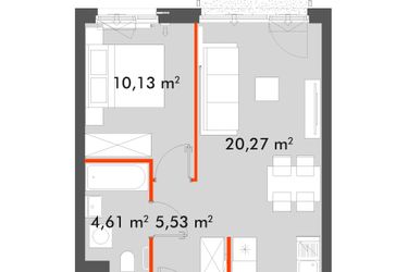 Rzut - Mieszkanie na sprzedaż 2 pokoje o powierzchni 40,54 m² - numer F1.C.02.09 w Splot Wola