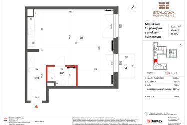 Rzut - Mieszkanie na sprzedaż 1 pokój o powierzchni 52,91 m² - numer 5 w Stalowa Form 43.45