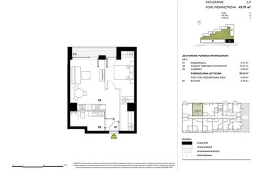 Rzut - Mieszkanie na sprzedaż 1 pokój o powierzchni 43,16 m² - numer A.6.9 w Kozielska Park