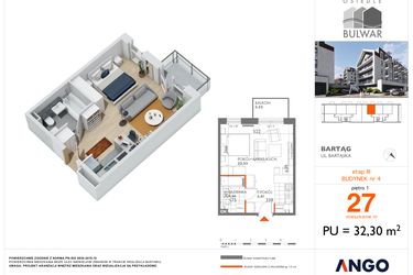 Rzut - Mieszkanie na sprzedaż 1 pokój o powierzchni 32,3 m² - numer 27 w Osiedle Bulwar bud. 4