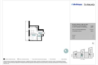 Rzut - Mieszkanie na sprzedaż 1 pokój o powierzchni 27,81 m² - numer A2 201 w Mikato