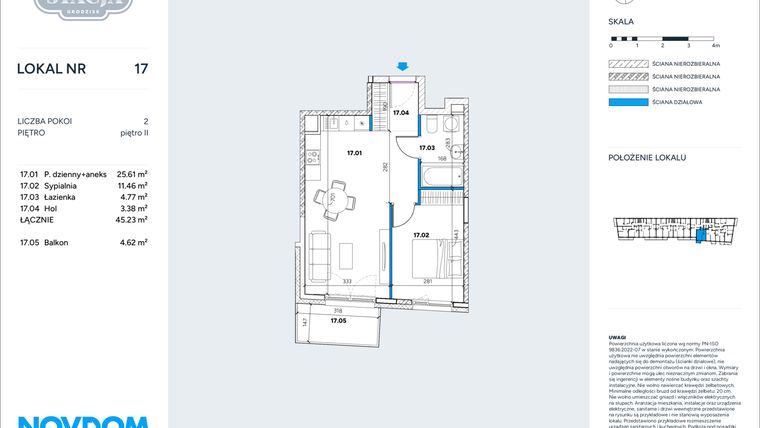 Rzut - Mieszkanie na sprzedaż 2 pokoje o powierzchni 45,23 m² - numer 17 w Stacja Grodzisk