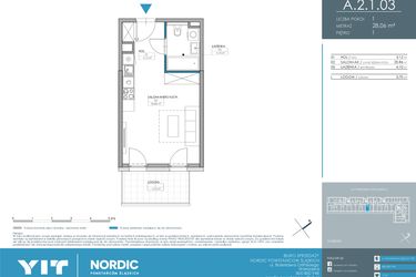 Rzut - Mieszkanie na sprzedaż 1 pokój o powierzchni 28,06 m² - numer 1.2.1.03 w Nordic Powstańców Śląskich