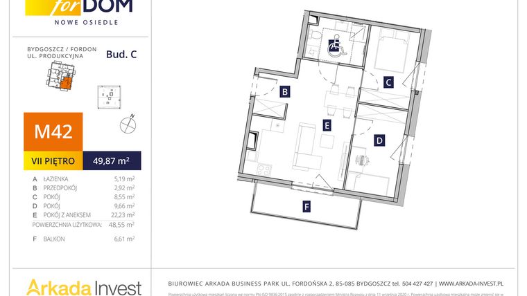 Rzut - Mieszkanie na sprzedaż 3 pokoje o powierzchni 48,39 m² - numer M42_F.c w Osiedle forDOM – etap C