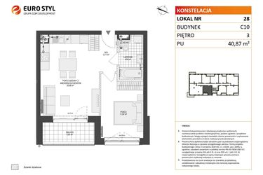 Rzut - Mieszkanie na sprzedaż 2 pokoje o powierzchni 40,87 m² - numer C10.28 w Konstelacja etap V