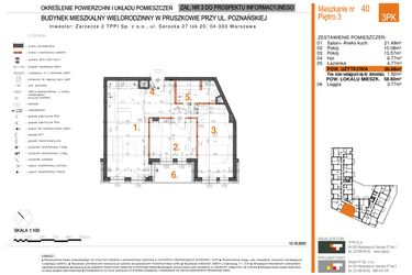 Rzut - Mieszkanie na sprzedaż 3 pokoje o powierzchni 56,68 m² - numer 40 w Zarzecze II Pruszków