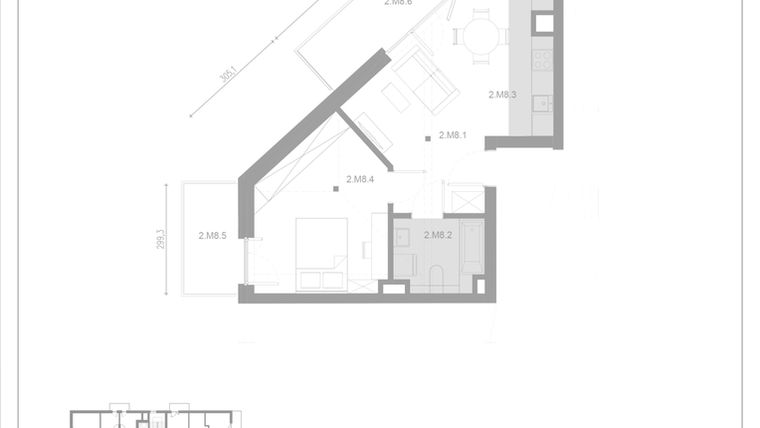 Rzut - Mieszkanie na sprzedaż 2 pokoje o powierzchni 37,23 m² - numer M8 w Apartamenty Casa Sole
