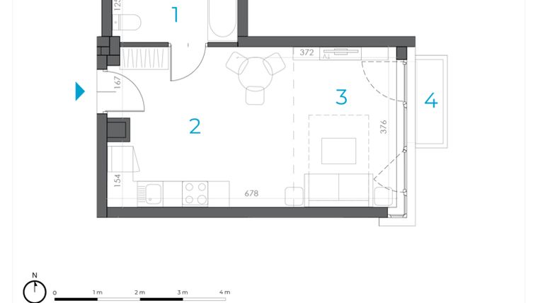 Rzut - Mieszkanie na sprzedaż 1 pokój o powierzchni 29,69 m² - numer 4.M.07 w Incepti Gaj 2