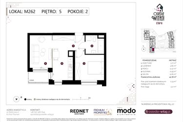 Rzut - Mieszkanie na sprzedaż 2 pokoje o powierzchni 43,11 m² - numer M262 w Osiedle Witaj etap II