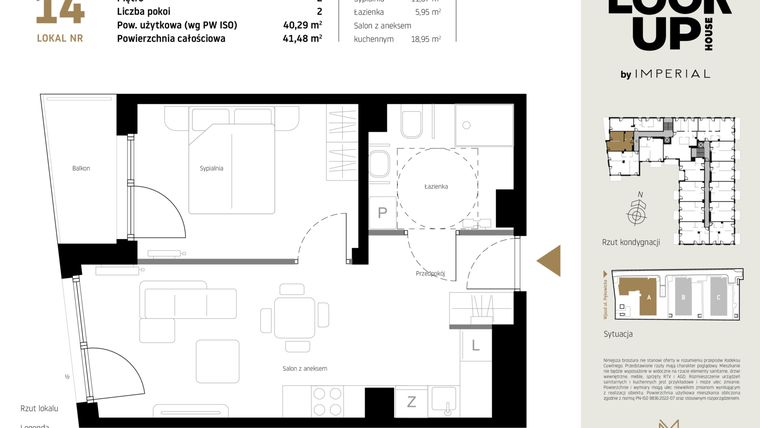 Rzut - Mieszkanie na sprzedaż 2 pokoje o powierzchni 40,29 m² - numer A.14 w Look Up House