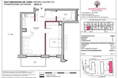 Rzut - Mieszkanie na sprzedaż 2 pokoje o powierzchni 48,92 m² - numer B.64 w Apartamenty Grójeckie Ogrody