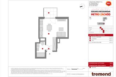 Rzut - Mieszkanie na sprzedaż 1 pokój o powierzchni 25,42 m² - numer B.53 w Dzielnica Mieszkaniowa Metro Zachód - etap 8.2