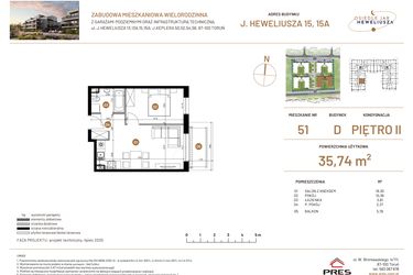 Rzut - Mieszkanie na sprzedaż 2 pokoje o powierzchni 35,74 m² - numer JAR-IV-D-LM-M51 w Osiedle JAR Heweliusza etap IV