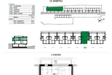 Rzut - Mieszkanie na sprzedaż 3 pokoje o powierzchni 71,5 m² - numer A3.2 w Dębowe Zacisze