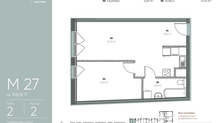 Rzut - Mieszkanie na sprzedaż 2 pokoje o powierzchni 47,38 m² - numer M.27 w Ja\nas