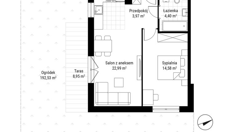 Rzut - Mieszkanie na sprzedaż 2 pokoje o powierzchni 45,94 m² - numer B.04 w Nowa Namiarkowa