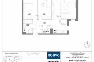 Rzut - Mieszkanie na sprzedaż 3 pokoje o powierzchni 68,16 m² - numer H2_2M03 w Piątkowo Residence etap II