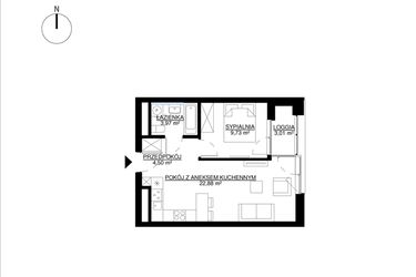 Rzut - Mieszkanie na sprzedaż 2 pokoje o powierzchni 41,08 m² - numer M13 w KrakoVska etap 2