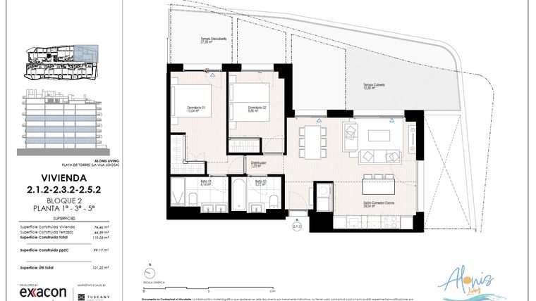 Rzut - Mieszkanie na sprzedaż 2 pokoje o powierzchni 130,5 m² - numer 12. w Alonis Living II