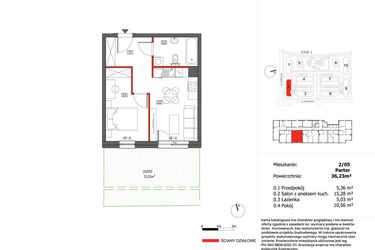 Rzut - Mieszkanie na sprzedaż 2 pokoje o powierzchni 36,23 m² - numer 2/5 w Słoneczny Zakątek