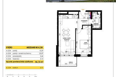 Rzut - Mieszkanie na sprzedaż 2 pokoje o powierzchni 46,15 m² - numer A 2.04 w Park Moniuszki II C