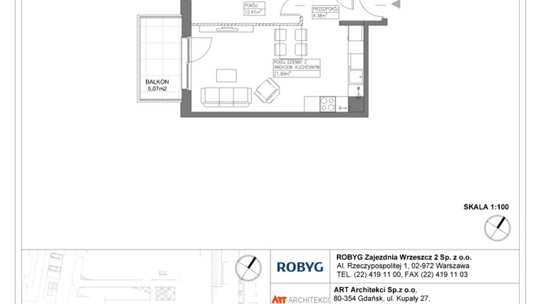 Rzut - Mieszkanie na sprzedaż 2 pokoje o powierzchni 42,75 m² - numer E.4M10 w Nowa Wałowa bud. E