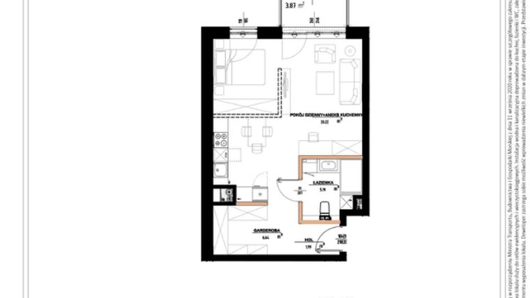 Rzut - Mieszkanie na sprzedaż 2 pokoje o powierzchni 48,13 m² - numer B.3.93 w Daszyńskiego Square etap 1