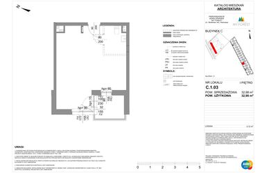 Rzut - Mieszkanie na sprzedaż 1 pokój o powierzchni 32,98 m² - numer C.1.03 w My Forest - Apartamenty inwestycyjne