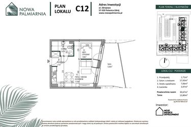 Rzut - Mieszkanie na sprzedaż 1 pokój o powierzchni 30,67 m² - numer C12 w Nowa Palmiarnia