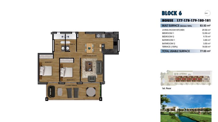 Rzut - Mieszkanie na sprzedaż 2 pokoje o powierzchni 83,5 m² - numer 1-179 w Apartamenty w Los Alcázares - 40379092