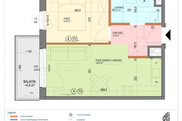 Rzut - Mieszkanie na sprzedaż 2 pokoje o powierzchni 36,79 m² - numer B1.3.21.2a w Junique I.II