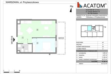 Rzut - Mieszkanie na sprzedaż 2 pokoje o powierzchni 41,68 m² - numer A1.23 w Wawer Go 2.0