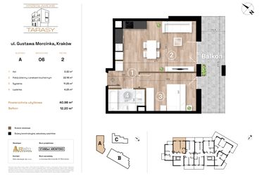 Rzut - Mieszkanie na sprzedaż 2 pokoje o powierzchni 40,98 m² - numer A6 w Krzesławickie Tarasy