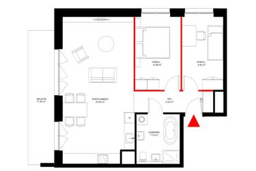 Rzut - Mieszkanie na sprzedaż 3 pokoje o powierzchni 67,5 m² - numer E.1.9 w INSPIRE ETAP IV – bud. E