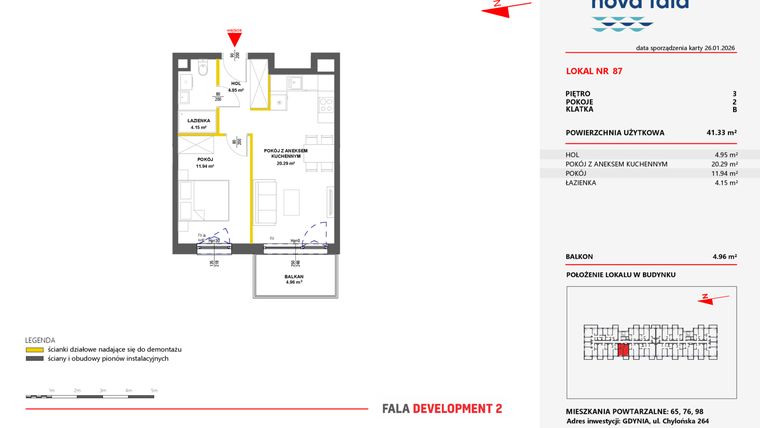 Rzut - Mieszkanie na sprzedaż 2 pokoje o powierzchni 42,5 m² - numer 87 w Miasteczko Nova Fala