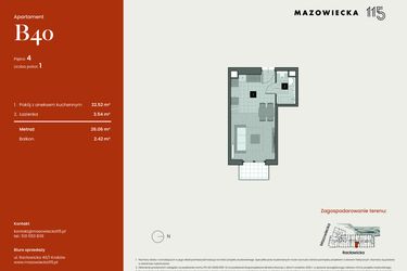 Rzut - Mieszkanie na sprzedaż 1 pokój o powierzchni 26,06 m² - numer B40 w Mazowiecka 115