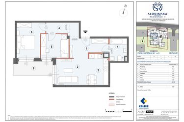 Rzut - Mieszkanie na sprzedaż 3 pokoje o powierzchni 57,3 m² - numer M9 w Słonimska Residence II