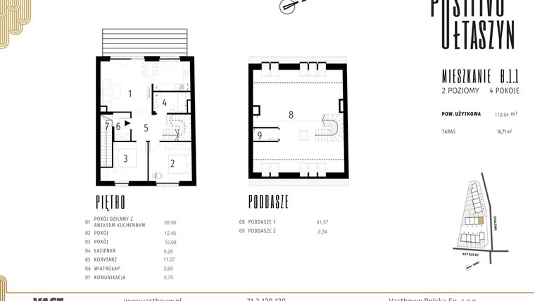 Rzut - Mieszkanie na sprzedaż 5 pokoi o powierzchni 119,84 m² - numer B.1.1 w Positivo Ołtaszyn