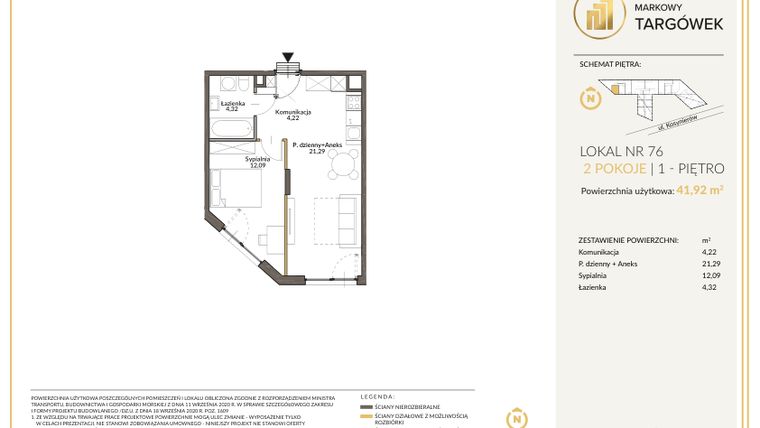 Rzut - Mieszkanie na sprzedaż 2 pokoje o powierzchni 41,85 m² - numer 76 w Markowy Targówek